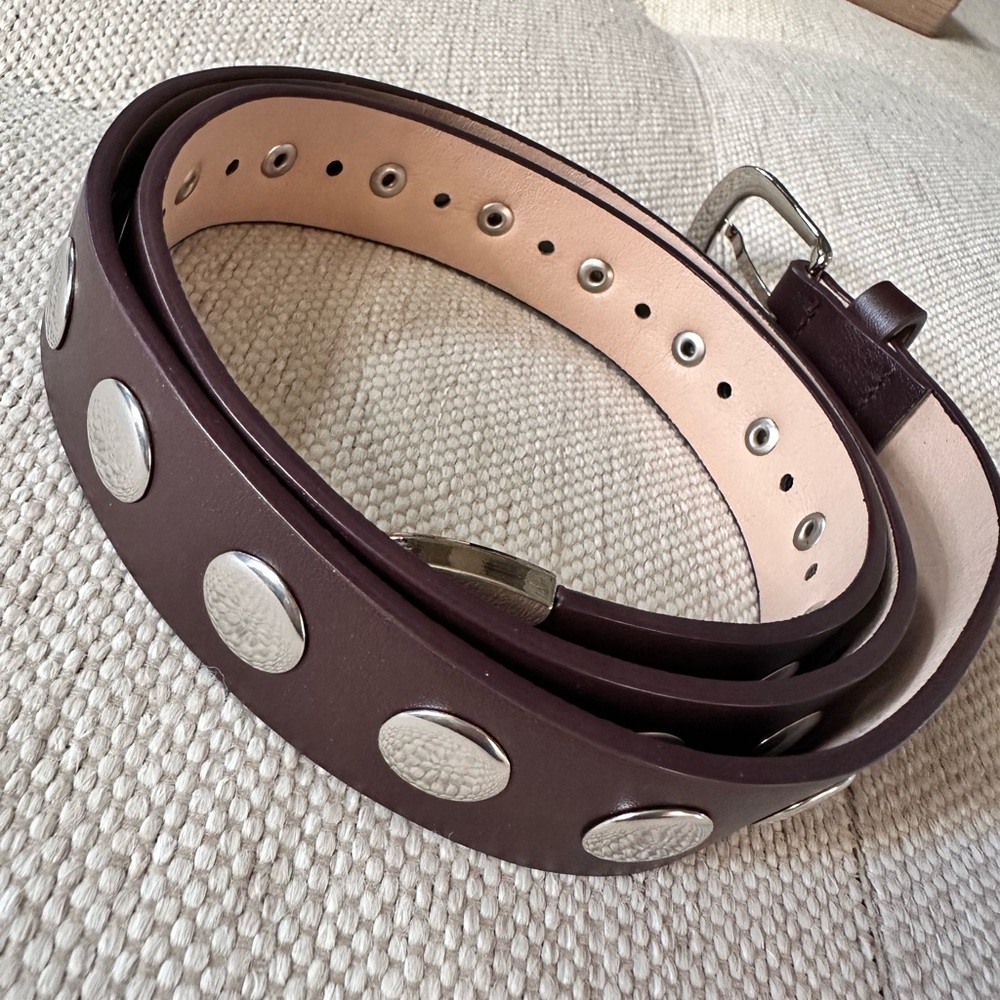 Women’s Brown Leather Belt with Silver Accents - Picture 2 of 6